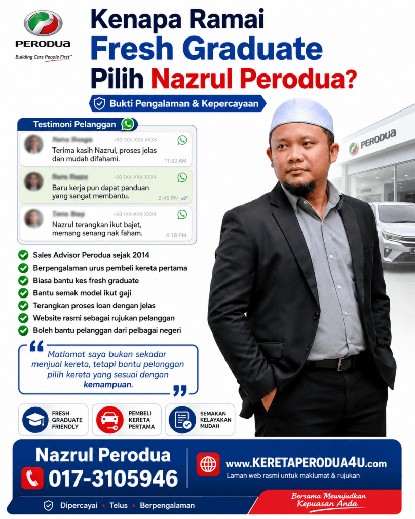 Nazrul Perodua Sales Advisor Perodua sejak 2014 membantu fresh graduate membeli kereta pertama