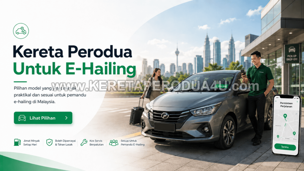 Hero banner kereta Perodua untuk e-hailing dengan model jimat minyak, kos servis berpatutan dan sesuai untuk pemandu e-hailing di Malaysia.